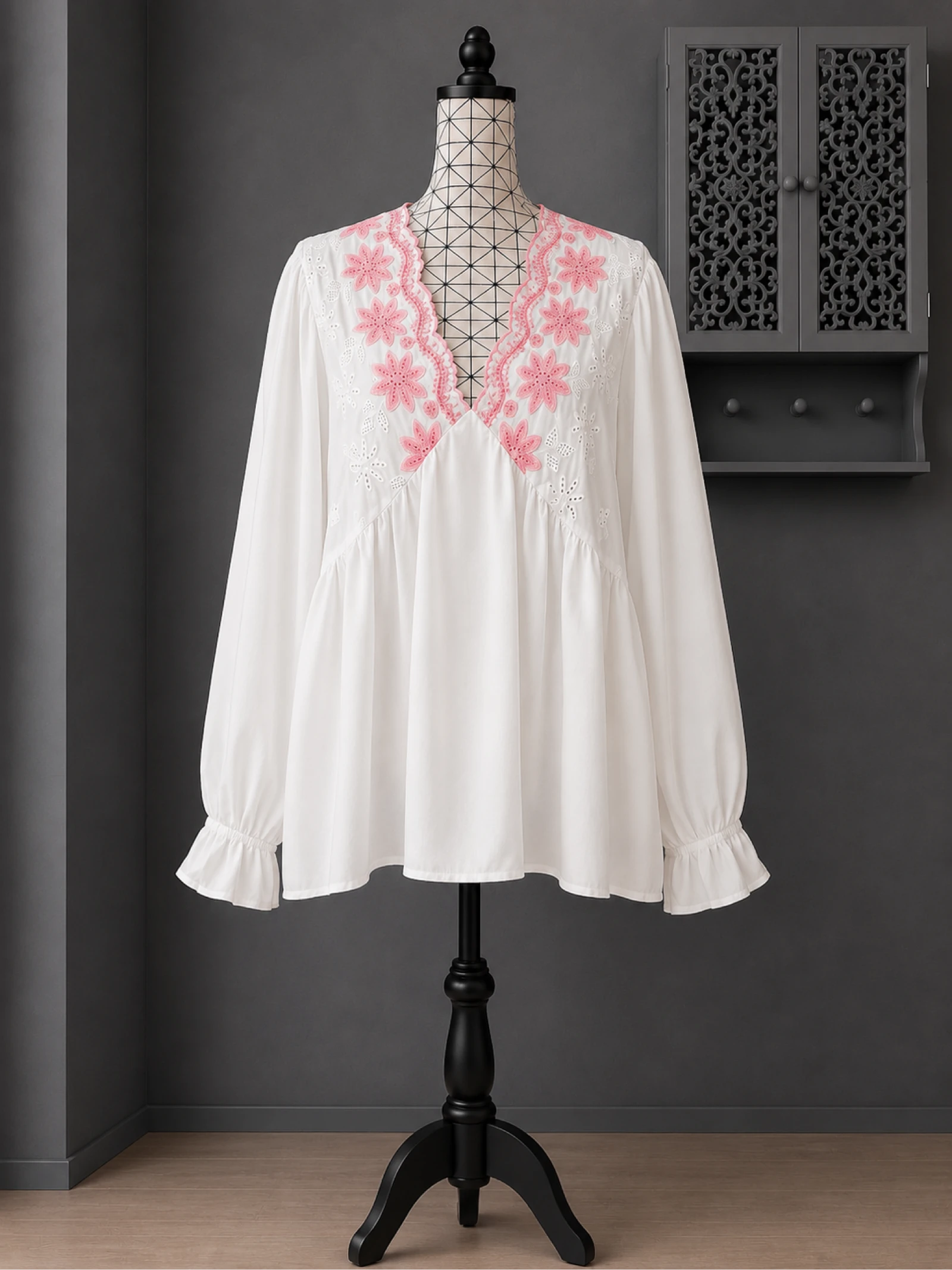 💖 blouse tunique blanche brodée fleurs roses bohème chic grande taille 54 💖